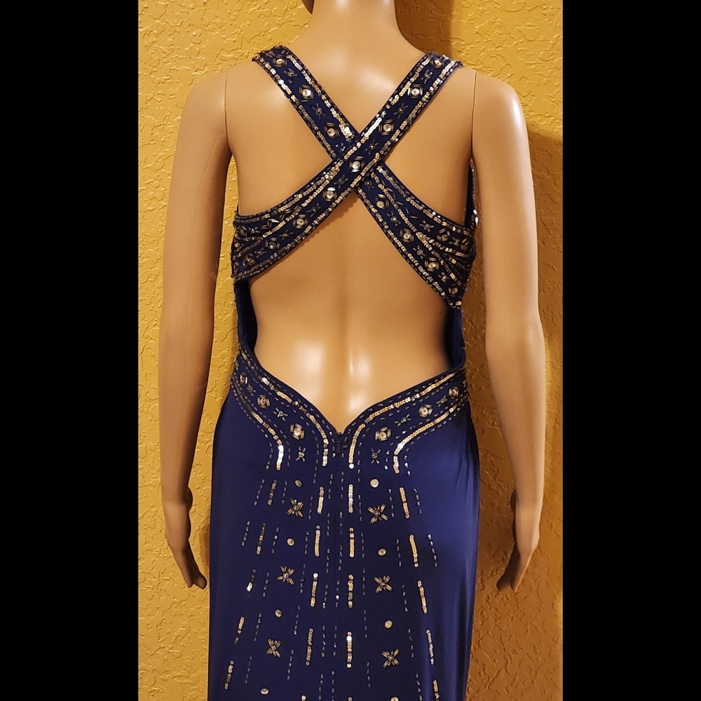 Hailey Logan by Adrianna Papell Formal Gown Navy Silver Sequins & Beading - Picture 8 of 13